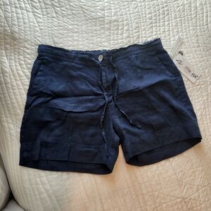 Lulu-B Navy Drawstring Linen-Blend Bermuda Shorts